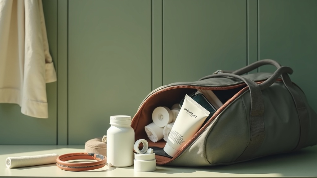 documentary still life of an open sports bag on a locker-room bench: unbranded t