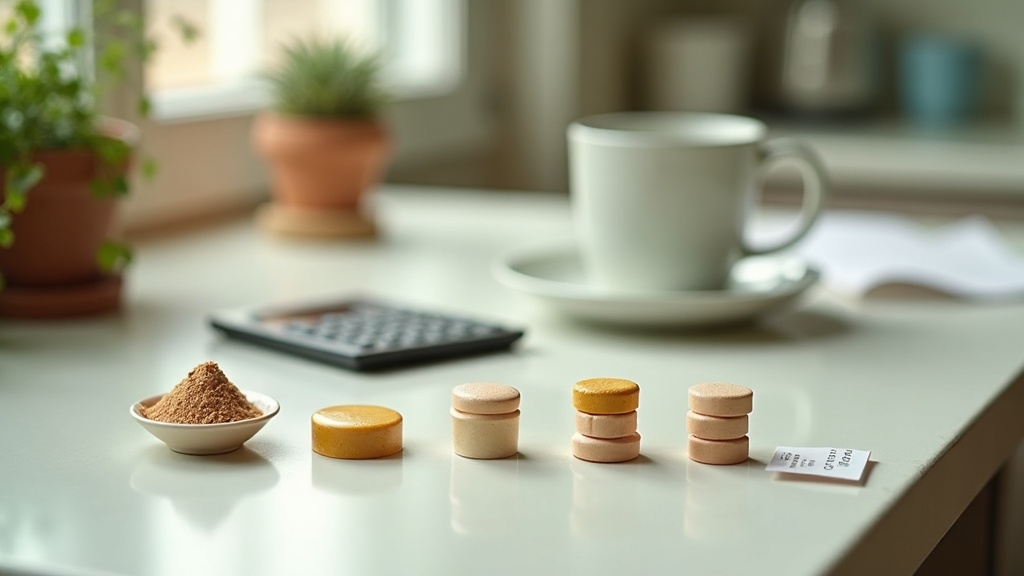 documentary still-life of five unlabeled electrolyte servings laid out in a row 