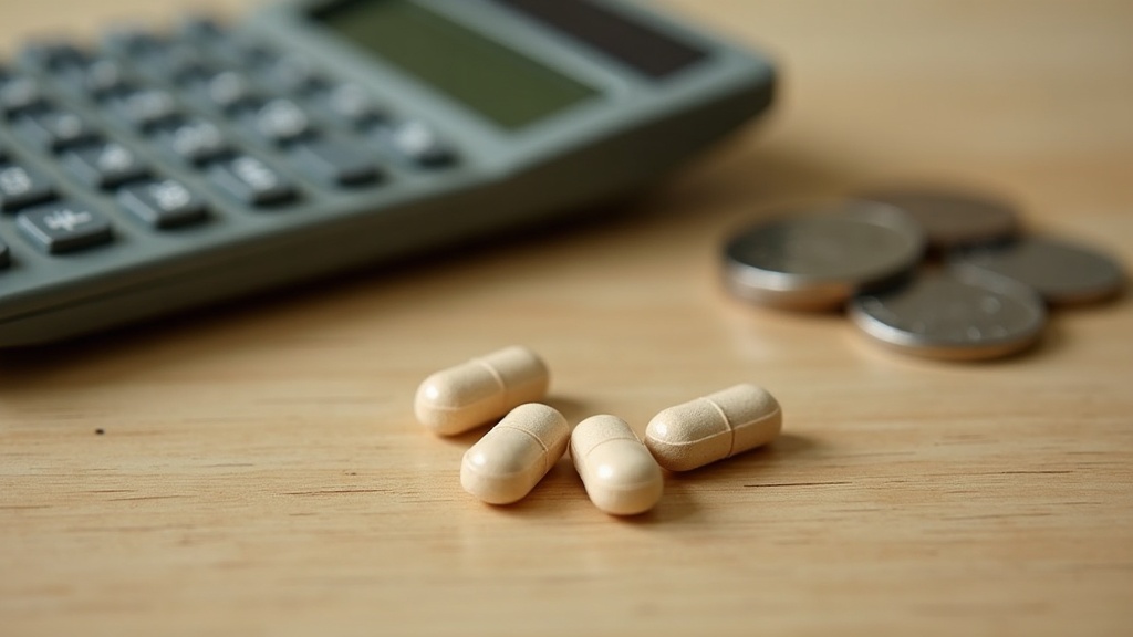documentary still-life of two small piles of beige multivitamin tablets on a woo
