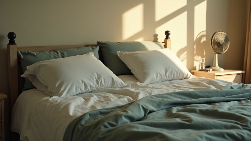 documentary still-life of a bed in early morning light with the duvet thrown bac