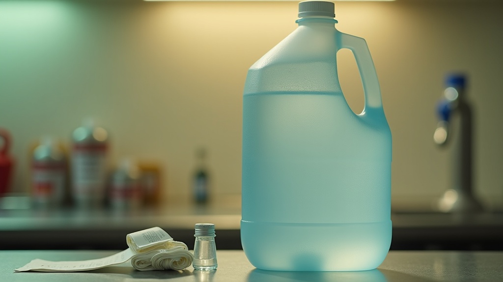 Documentary still-life of an unbranded gallon water jug being filled from a truc