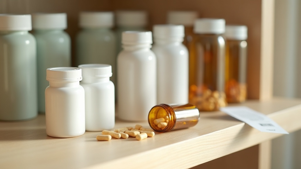 A realistic documentary still life of a store shelf edge viewpoint: two rows of
