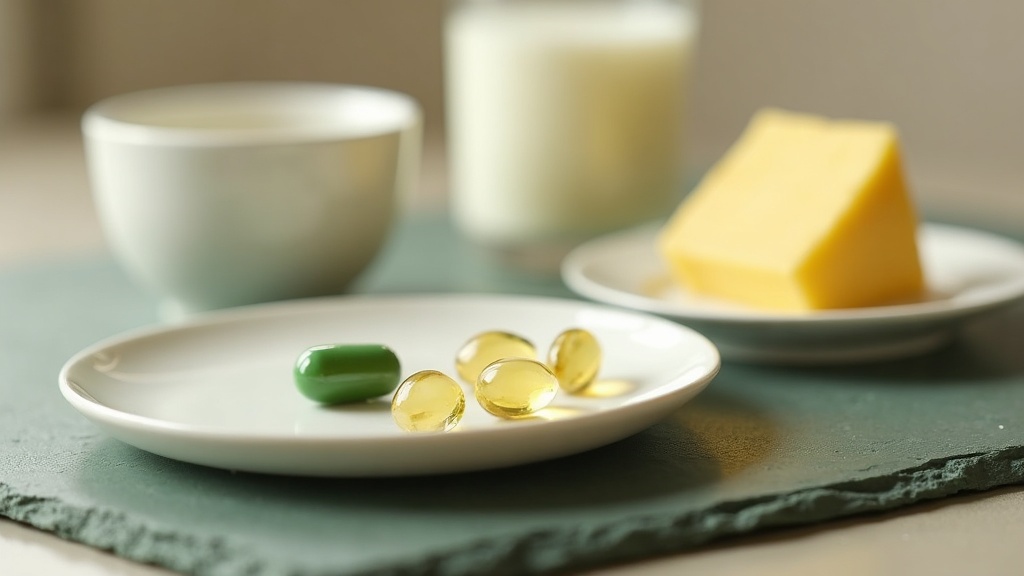 documentary still-life of a single small green capsule and three translucent amb