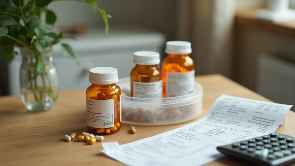 documentary still-life of a weekly pill organizer being filled from two generic 