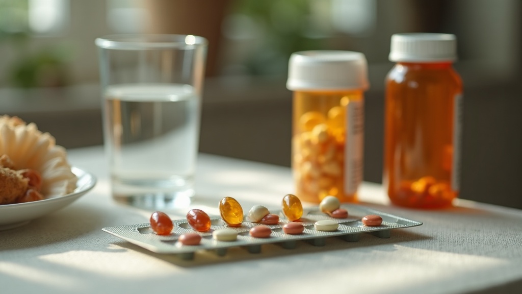 documentary still-life of a weekly pill organizer being filled from two unlabele