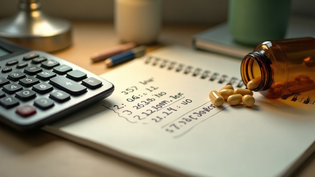 documentary still-life of a pocket calculator, a handwritten column of price-per