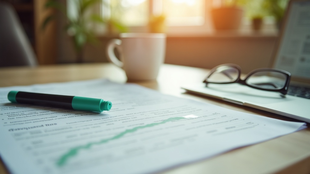 Desk scene with printed financial disclosure documents, a highlighter resting on