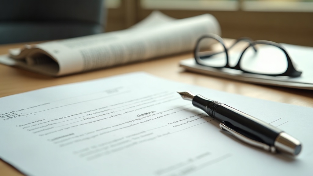 documentary still-life on an office desk about a corporate acquisition: a founta