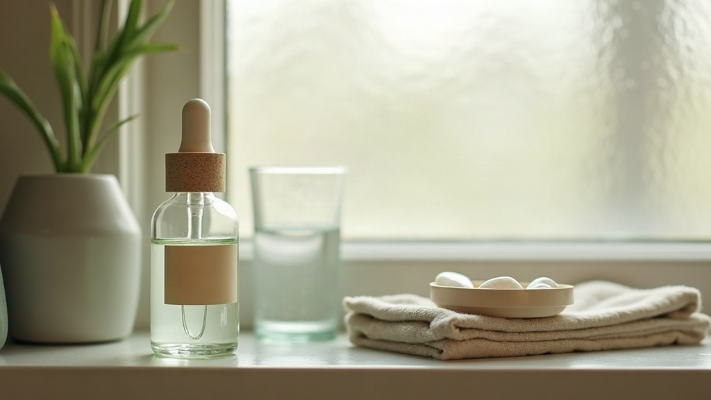 Documentary still life of a plain unbranded glass jar of resin droplets with a b