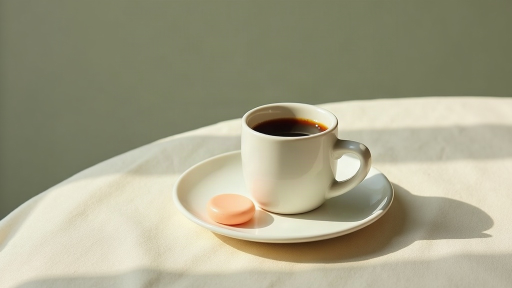 Documentary still life of a single pale chewing gum pellet resting on a white ce