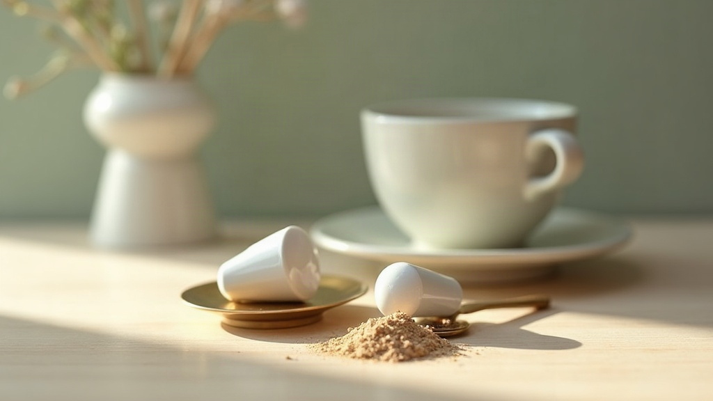Documentary still life of two plain unbranded white capsules with blank surfaces