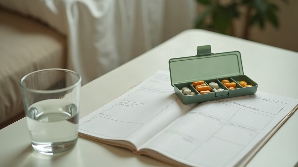 Documentary still life of a plain unbranded pill organizer with blank compartmen