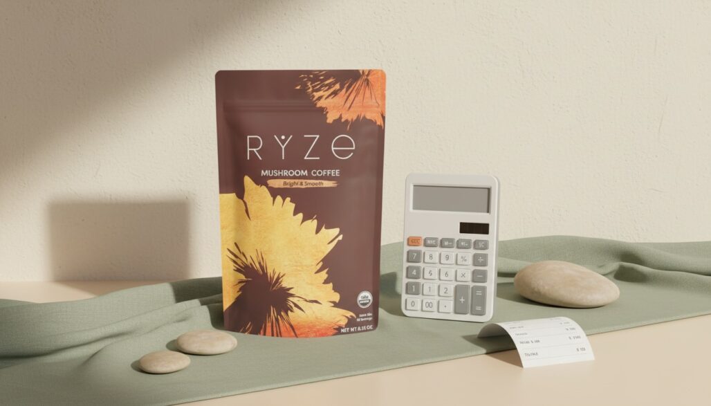 RYZE Medium Roast and a calculator for checking subscription costs.