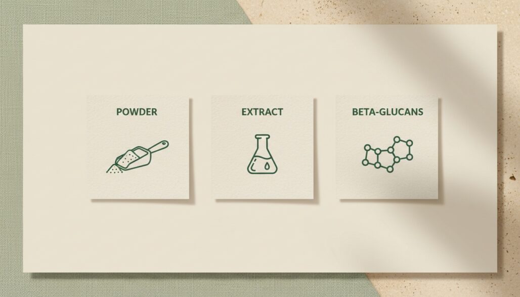 Powder weight, extract weight and beta-glucans are separate label measurements.