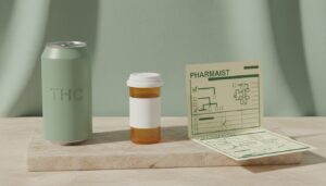 THC beverage and medication labels shown separately for an interaction check.